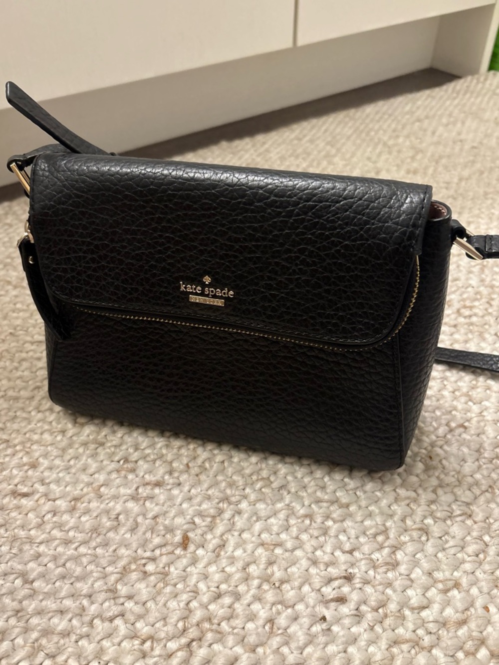 Kate Spade Jackson Black Pebbled Leather Medium Flap Crossbody Bag